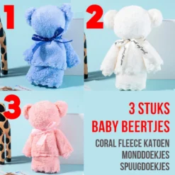 SET DE 3 PIECES BABY Allernieuwste Bavoirs - Lingettes Buccales - Lingettes Bébé En Coton Polaire Doux - 30 X 30 Cm - Cadeau De Maternité - Set 3x Bébé Bears
