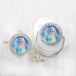 Sucette Frozen - Tétine - Elsa - Blanc - Argent - Attache-tétine - Attache-tétine - Strass - Cristal - Luxe - Bébé - Bonnet De Protection Tétine OFFERT