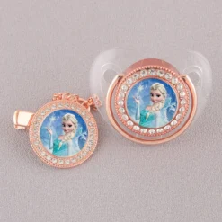 Sucette Frozen - Tétine - Elsa - Transparent - Or Rose - Attache-tétine - Attache-tétine - Strass - Cristal - Luxe - Bébé - Bonnet De Protection Tétine OFFERT
