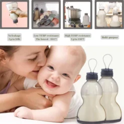 Pure Moms - Sacs De Conservation Pour Lait Maternel - Biberons - Réutilisables - 4 Pièces - Biberons Allaitement 260 ML - En Déplacement - Sans BPA