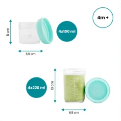 BabyMoov 8 Bocaux En Verre De 120 Et 240 Ml - Scellables Hermétiquement - Livret De Recettes Bio Inclus -Bébé Soldes Boutique 1200x1200 959