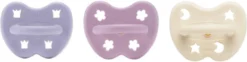 Hevea Hévéa | Orthodontie 3-36 Mois | Blanc Laiteux, Violet Poussiéreux, Orchidée Claire | 100% Caoutchouc Naturel | Fleurs | Couronnes | étoile Et Lune