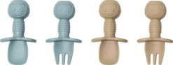 Bébé - 2 Cuillères Et Fourchettes Bébé - Couverts Couverts Pour Enfants - Couverts Bébé - Sans BPA - Vaisselle Bébé - Bleu Clair Beige