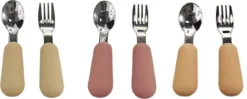 3 Sets - Couverts Bébé - Fourchette Et Cuillère - Set De Couverts Enfant - Beige Rose
