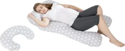 Coussins De Maternité | Forme En U 300 Cm Avec Coussin D'allaitement | | Gris Avec Des Sphères Blanches