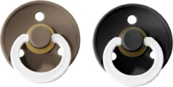 Lot De 2 Tétines BIBS | BRILLENT DANS LE NOIR | Chêne Foncé + Noir | Taille 2 - T2 Âge: 6-18 Mois | GLOW Marron + Noir | Sevrage | Trayon | Nouveau Née | Sucette