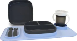 Set De Table Deryan Quuby - Set De Table - Set D'assiettes - Vaisselle Enfant - Gobelet - Blauw/ Grijs