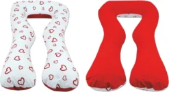 Coussin D'allaitement - Coussin De Maternité - Grand - 100% Coton - Coeurs Rouges - Rouge