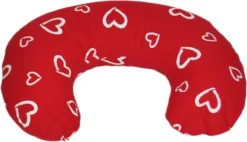 Coussin D'allaitement - Coussin De Grossesse - 100% Coton - 80 Cm - Rouge Avec Motif Cœur Blanc