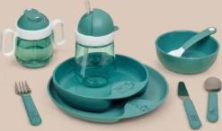 Mepal Mio - Service De Vaisselle Vaisselle Pour Enfants 6 Pièces - Se Compose D'une Assiette, D'un Bol, D'un Verre Et De Couverts - Turquoise Foncé - Léger - Peut Prendre Des Coups -Bébé Soldes Boutique 1200x711 2