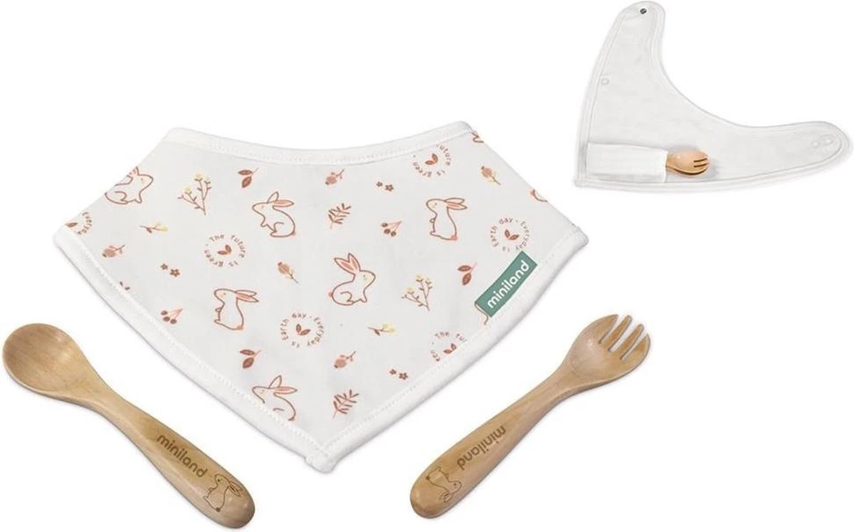 Bavoir Et Couverts Miniland En Bois De Lapin / Coton Wit 3 Pièces 2 Bavoir Et Couverts Miniland En Bois De Lapin / Coton Wit 3 Pièces – Image 2