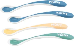 Nuby - Cuillères Sensibles à La Chaleur Brevetées - Pack De 4 - Bleu - 3m+