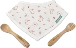 Bavoir Et Couverts Miniland En Bois De Lapin / Coton Wit 3 Pièces