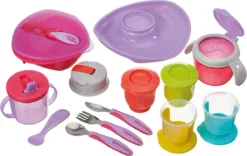 Vital Baby - Kit De Démarrage Pour Bébé Et Tout-petit - Avec Bol D'alimentation - Bol à Collation - Gobelet - Petits Bols Alimentaires - Récipient - Cuillère Et Couverts - Rose Avec Violet
