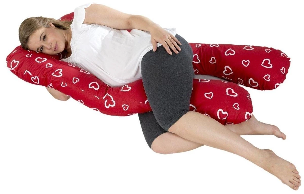 Coussin De Maternité - Coussin D'allaitement - 100% Coton - 300 Cm - Rouge Avec Motif Coeurs Blancs 3 Coussin De Maternité - Coussin D'allaitement - 100% Coton - 300 Cm - Rouge Avec Motif Coeurs Blancs – Image 3