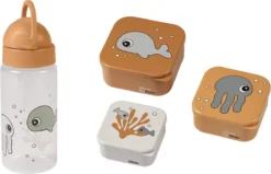 Done By Deer Sea Friends SET Gobelet En Paille + 3 Snack Box - Mustard/ Gris - Gourde - Snack Box