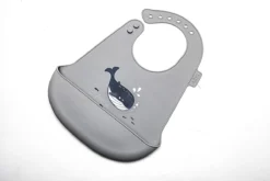 Bavoir Bébé En Silicone Blij'r - Bavoir Bébé Imperméable - Bavoir Souple Avec Plateau De Collecte - Bavoir Unisexe - Gris