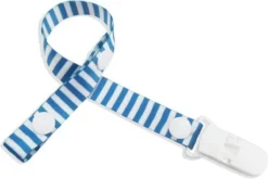 EPIN | Attache Tétine | Attache Tétine Pour Bébé | Attache Tétine | Ceinture | Ruban | Bleu à Rayures Blanches