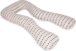 Coussin D'allaitement - Coussin De Grossesse - Grand - 100% Coton - Coeurs Rose-noir-gris