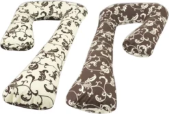 Oreiller De Couchage Latéral - 235 Cm - 100% Coton - Marron Crème Avec Feuilles