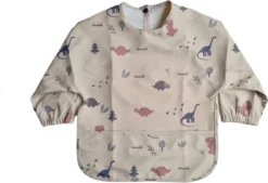 Bavoir - Tablier - Imperméable - Avec Manche - Tablier Enfant - Bavoir Avec Manches - Déperlant - Artisanat - Tablier Klieder - Avec Bidon - 12 à 36 Mois - Beige Dino