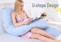 WiseGoods - Oreiller De Grossesse Premium - Coussin D'allaitement - Coussin De Couchage En Forme De U - Dormeuses Latérales - Rose / Bleu -Bébé Soldes Boutique 1200x825 2