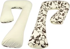 Oreiller De Couchage Latéral - 235 Cm - 100% Coton - Crème Et Crème Avec Feuilles