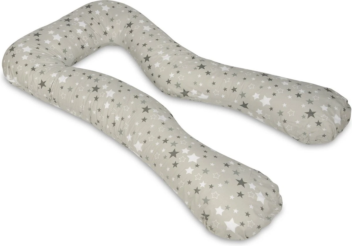 Coussin D'allaitement - Coussin De Grossesse - Grand - 100% Coton - étoiles Blanches / Grises Sur Gris