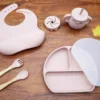 Vaisselle Vaisselle Pour Enfants Siliconen Avec Ventouse - Set Repas Bébé - Services De Table Bébé - Couverts Bébé - Nourriture Bébé - Cadeau Maternité - Baby Shower - Vieux Rose