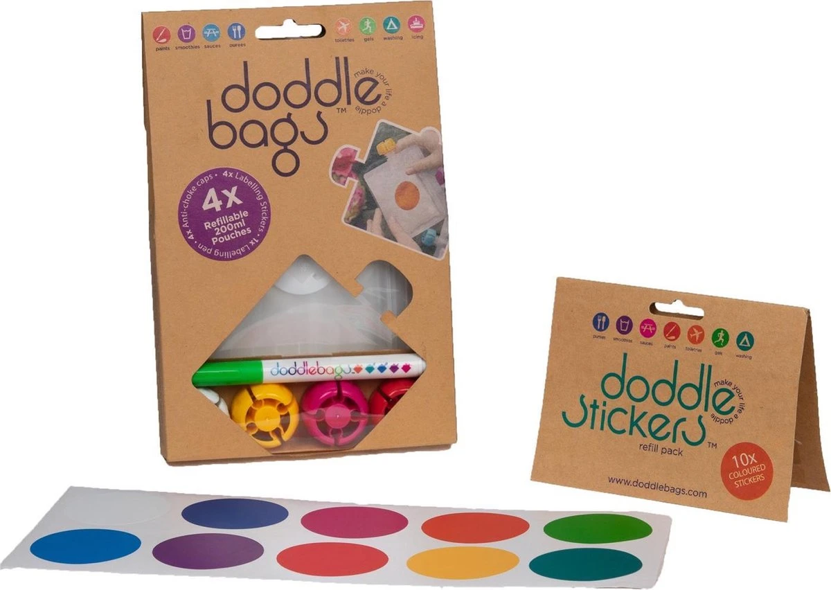 DoddleBags Box - DoddleBags Squeeze Bags 200 Ml + DoddleStickers 1 DoddleBags Box - DoddleBags Squeeze Bags 200 Ml + DoddleStickers