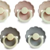 BIBS Sucette FRIGG En Caoutchouc Naturel - Daisy Night Blush, Crème, Croissant, French Grey, Portobello - Taille 2 - Âge 6 à 18 Mois - Set De 5