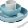 Beaba, Ensemble à Manger, 4 Pièces, Antidérapant, Bleu / Taupe, Silicone