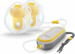 Medela Freestyle Hands- Tire-lait Mains Libres - Double Tire-lait électrique Mains Libres - Portable - Transparent / Jaune - Batterie Rechargeable Incluse