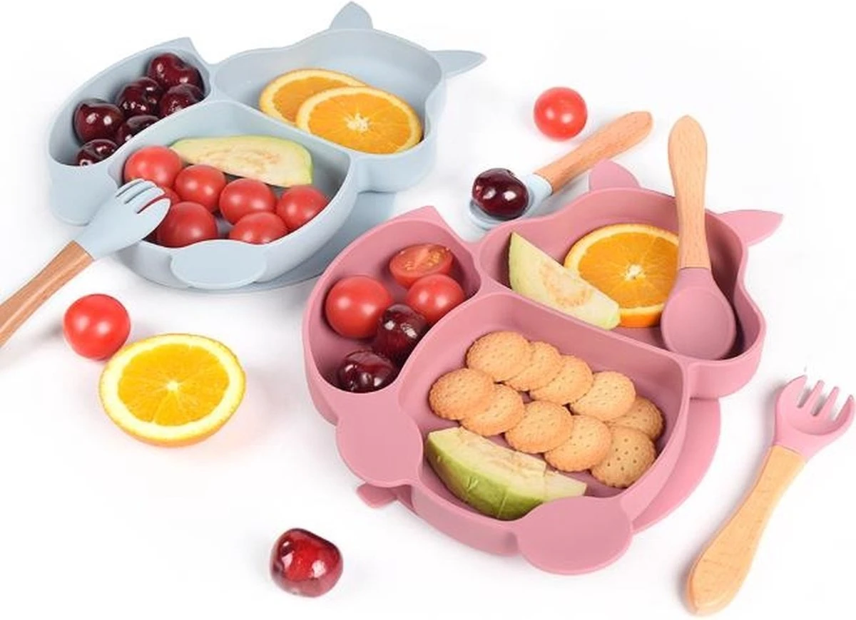 Dutsi - Set Vaisselle Bébé Et Enfant Siliconen - Assiette Ventouse + Cuillère + Fourchette - Renard Rouge Vin 2 Dutsi - Set Vaisselle Bébé Et Enfant Siliconen - Assiette Ventouse + Cuillère + Fourchette - Renard Rouge Vin – Image 2