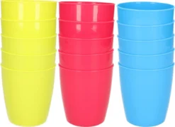 15x Verres à Eau/jus/limonade En Plastique Incassable 300 ML En Vert-rose-bleu - Camping/anniversaire/tout-petits/tout-petits