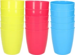45x Verres à Eau/jus/limonade En Plastique Incassable 300 ML En Vert-rose-bleu - Camping/anniversaire/tout-petits/tout-petits
