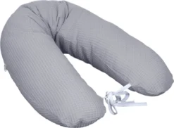 MamaLoes Amy Waffle Light Grey Coussin D'allaitement, Housse Lavable, 100% Coton
