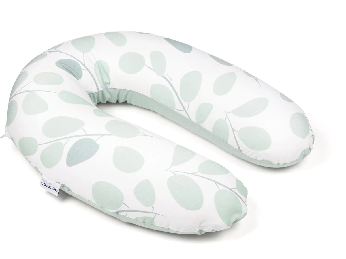 Doomoo Buddy - Coussin D'allaitement Et De Grossesse - Coton Organique - 180cm - Leaves Aqua Green