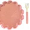 JU&MP Assiette Enfant Soleil Avec Ventouse Et Couverts - Bébé - Vaisselle Vaisselle Pour Enfants - Couverts Bébé - Acier Inoxydable - Rose