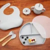 Vaisselle Vaisselle Pour Enfants En Siliconen Avec Ventouse - Set Repas Bébé - Services De Table Bébé - Couverts Bébé - Nourriture Bébé - Cadeau De Maternité - Baby Shower - Bleu Clair