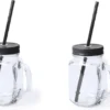 2x Pcs Verres Mason Jar Tasses à Boire Bouchon Noir Et Paille 500 Ml - Scellable / Non étanche / Fruits Secoue
