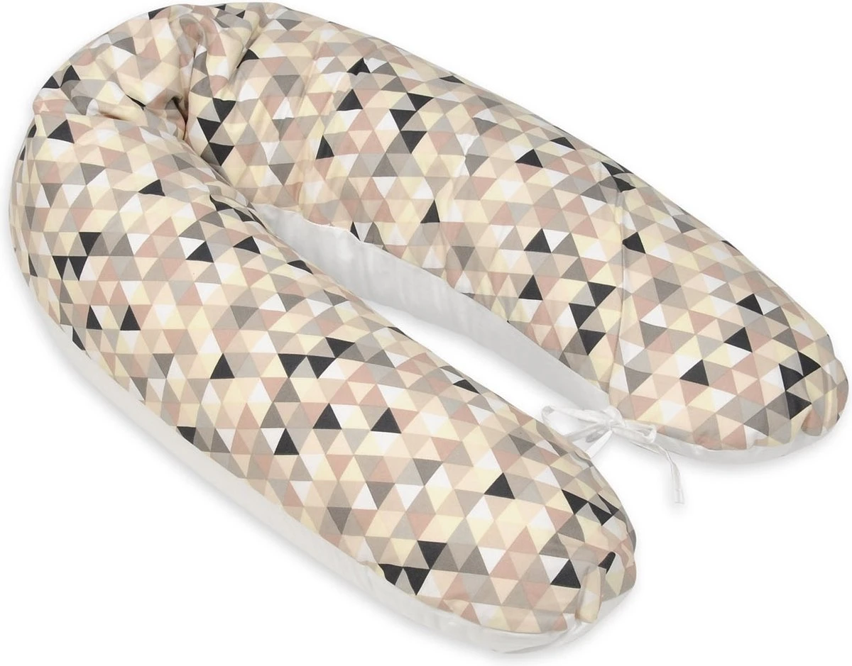 Coussin D'allaitement - Coussin De Grossesse - 100% Coton - Avec Ficelles - 145 Cm - Triangles Beige – Blanc 2 Coussin D'allaitement - Coussin De Grossesse - 100% Coton - Avec Ficelles - 145 Cm - Triangles Beige – Blanc – Image 2