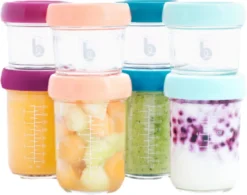 BabyMoov 8 Bocaux En Verre De 120 Et 240 Ml - Scellables Hermétiquement - Livret De Recettes Bio Inclus