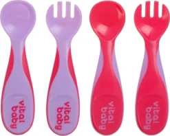 Vital Bébé - Set De Couverts Fizz - Cuillère Bébé Et Fourchette Bébé - Rose / Violet - Sans BPA - à Partir De 6 Mois - Lot De 4 Pièces