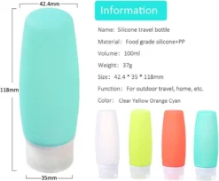 Lot De 100 Ml De Bouteilles De Voyage En Siliconen Avec Trousse De Toilette Transparente, 6 Récipients De Voyage Anti-fuite Et Ensemble De Toilette De Voyage, Récipient De Liquide Rechargeable Approuvé Par La FDA, Coloré -Bébé Soldes Boutique 1200x989