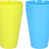 8x Verres à Boire En Plastique Incassables 430 ML En Bleu Et Vert - Camping / Anniversaire / Tout-petits / Enfants D'âge Préscolaire