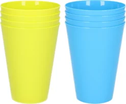 8x Verres à Boire En Plastique Incassables 430 ML En Bleu Et Vert - Camping / Anniversaire / Tout-petits / Enfants D'âge Préscolaire