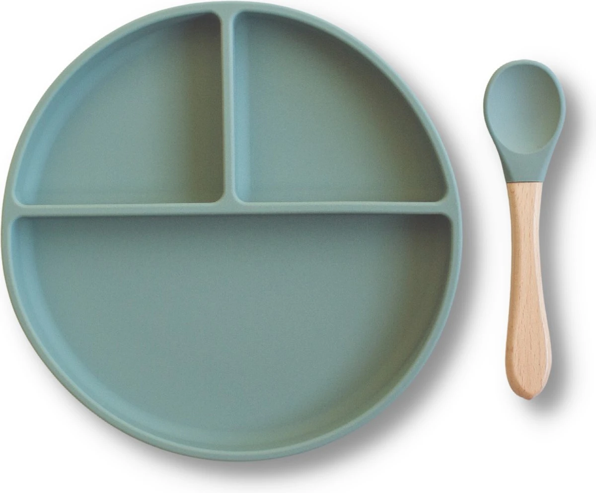 Cultures D' Kids | Assiette Bébé Avec Cuillère | Assiette Avec Ventouse | Vaisselle Enfant Incassable | Vert 1 Cultures D' Kids | Assiette Bébé Avec Cuillère | Assiette Avec Ventouse | Vaisselle Enfant Incassable | Vert