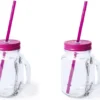 2x Pcs Verres Mason Jar Tasses à Boire Bouchon Rose Et Paille 500 Ml - Scellable / Non-fuite / Fruits Secoue