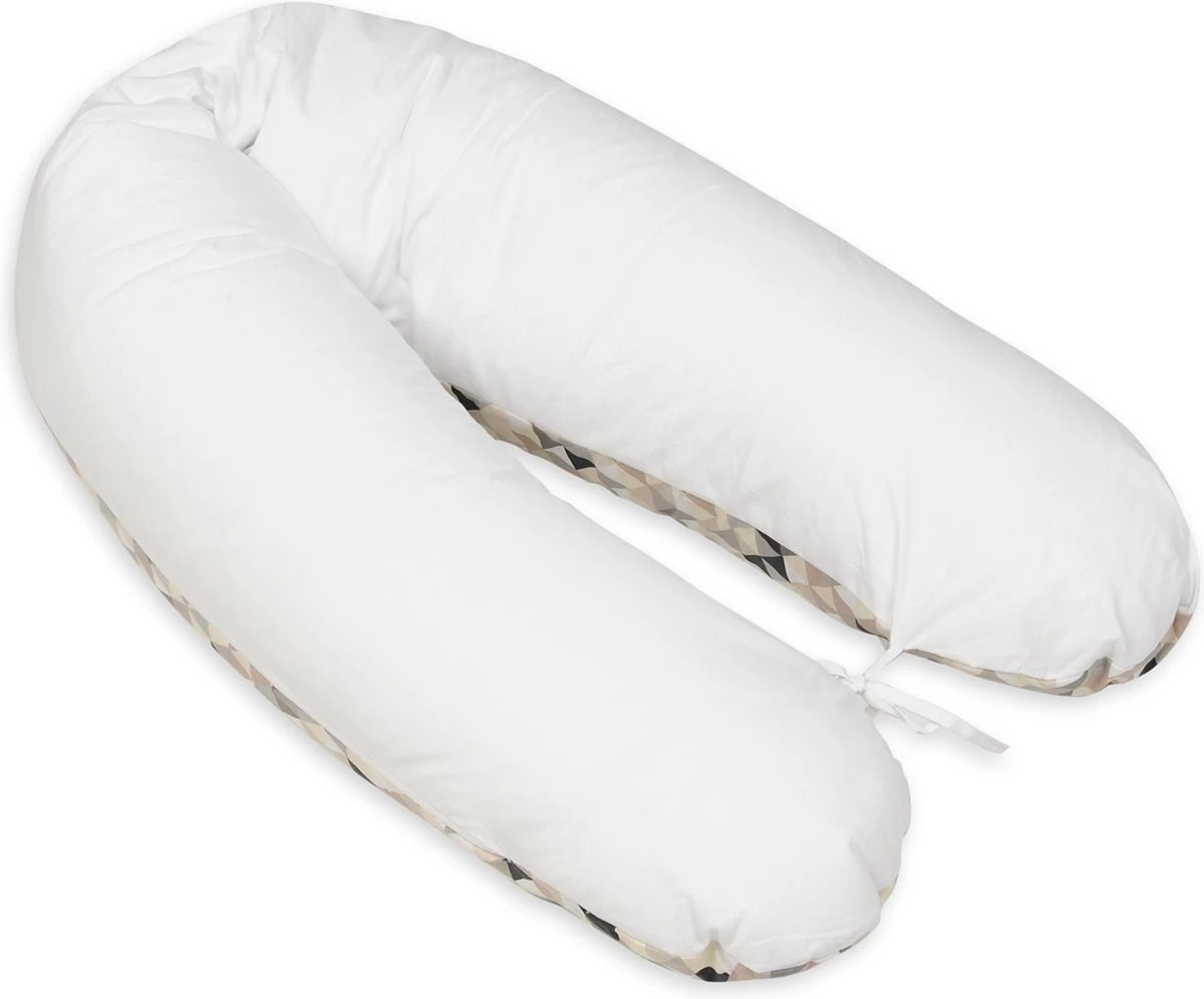 Coussin D'allaitement - Coussin De Grossesse - 100% Coton - Avec Ficelles - 145 Cm - Triangles Beige – Blanc 3 Coussin D'allaitement - Coussin De Grossesse - 100% Coton - Avec Ficelles - 145 Cm - Triangles Beige – Blanc – Image 3